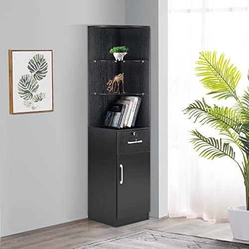 BarberPub Corner Storage Cabinet with Shelves, Beauty Storage 3200 (Black) - Image 2