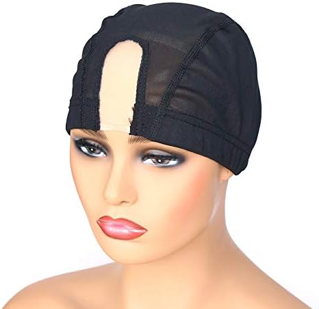 BTWTRY Stretch 1.3x3inch U Part Wig Cap with MONO Lace Dome Wig Caps for Making Wigs Elastic Band around Weft Wig Cap 2pcs Black Color Mesh Dome Weaving Wig Cap (2 Pcs, 0014) - Image 3