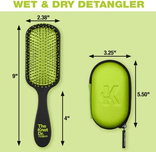 Conair The Knot Doctor for Premium Pro Detangling Brush for Wet or Dry Hair with Green Storage Case, Black - Image 4