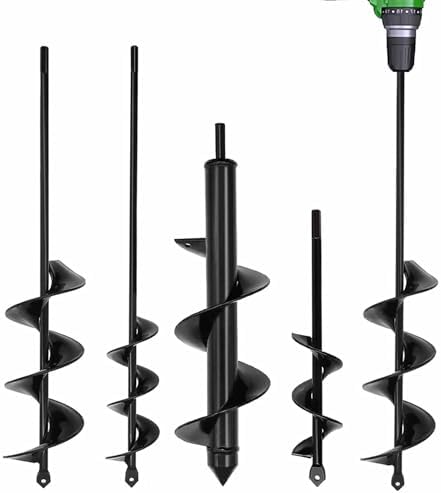 TCBWFY 4 Pack Garden Auger Spiral Drill Bits - 1.6"x9", 1.6"x16.5", 3"x16.5", 3"x12" - Heavy Duty Steel - Corrosion Resistant - Perfect for Post Holes, Earth & Lawn Augering,Planting Bulbs&Trees by TCBWFY