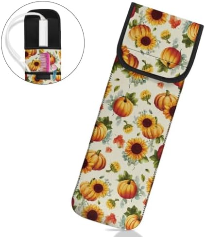 Flashideas Thanksgiving Pumpkin Curling Iron Holder Heat Resistant Neoprene Curling Iron Cover Bag with Pocket Curling Iron Organizers and Storage for Hair Straightener, Curling Iron, Flat Iron - Image 2