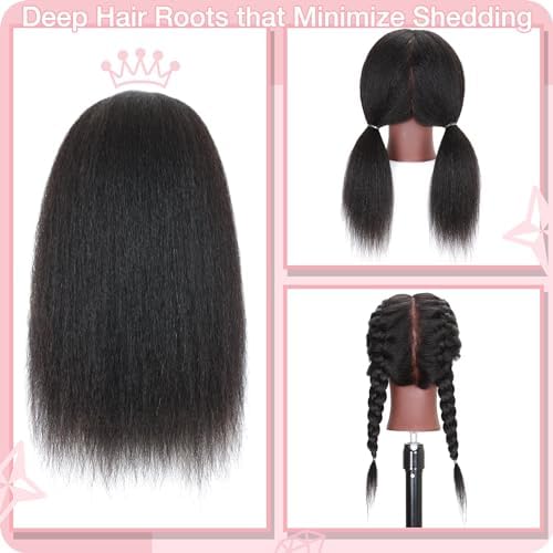 16" Mannequin Head Human Hair for Braiding Styling with stand - Image 3