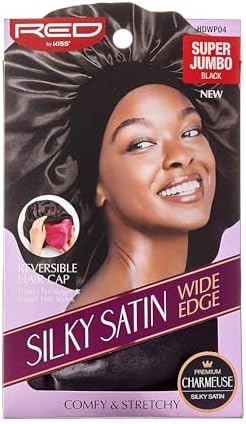 Red by Kiss Reversible Silky Satin Hair Cap Hair Bonnet with Wide Edge Double Wear Cap, Super Jumbo (Black) - Image 4