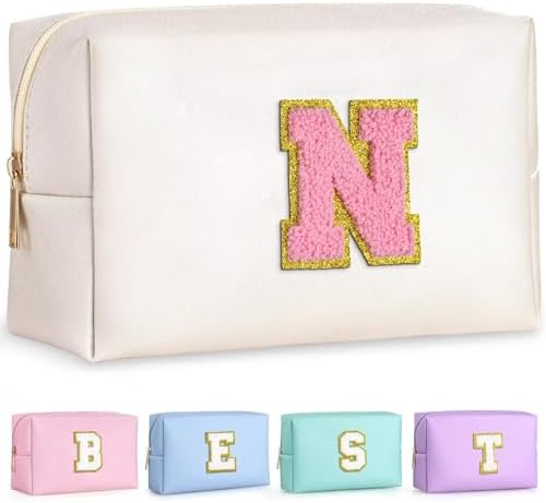 TOPEAST Preppy Stuff Cute Makeup Bag Small Cosmetic Bag Travel Toiletry Bag, Personalized Birthday Wedding Gifts for Mom Teacher Friends Bridesmaids, Preppy Travel Stuff for Girls (Pearly White N) by TOPEAST