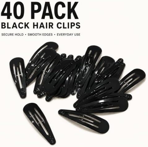 40 Pack Black 2 Inch Barrettes Women Metal Snap Hair Clips Accessories - Image 2