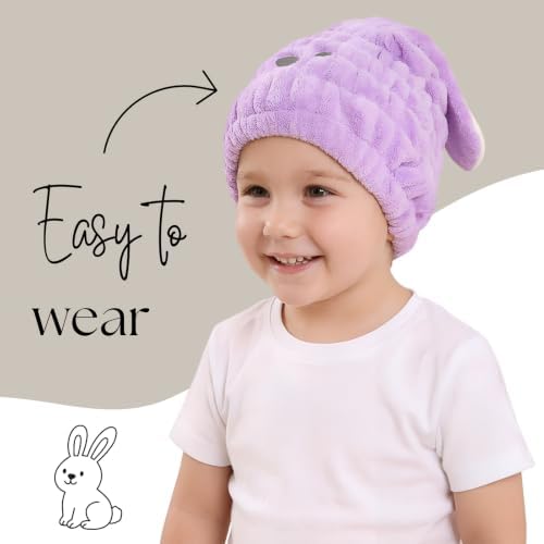 Hair Towel Wrap for Kids, Bunny Toddler Dry Head Cap Absorbent Quick - Image 2