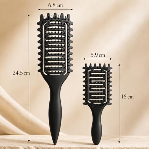 Curl Defining Brush for Curly Hair, Vented Detangling Hair Brush for Wet and Dry Styling, Curved Brush for Shaping and Smoothing Curl Clumps, Lightweight Hair Brush (2Pcs Black) - Image 3