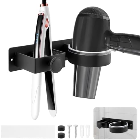 Black Hair Dryer Holder Wall Mount, No Drill Hair Tool Organizer by Unknown