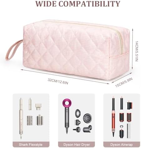 Travel Hair Tool Bag Compatible with Dyson Airwrap Carrying Case, Gingham Portable Hair Dryer Bag Organizer (Pink Gingham) - Image 6