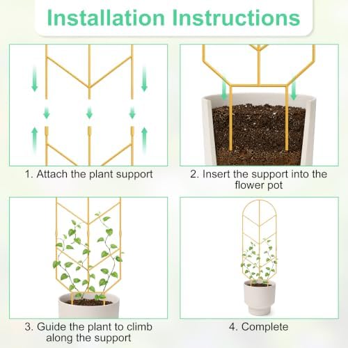 2 Pack Large Climbing Plant Trellis, 30'' Tall Garden Support for Potted Plants Indoor, Modern Decorative Trellis for Crawling Plants Jasmine, Wisteria and Lilac Vines (Gold) - Image 4