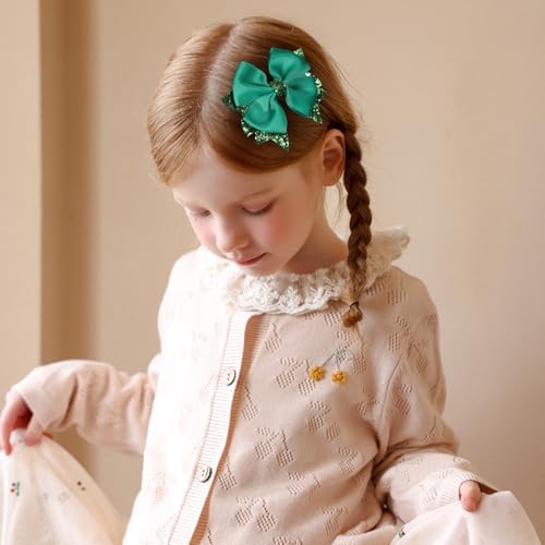 Girls Christmas Dark Green Hair Bow Clips 2 Pcs 3.5" Glitter Leather Ribbon Dress Bow Alligator Barrettes for Toddler Teens Kids Women Xmas Easter Holiday Party Costume Accessory Gift - Image 5