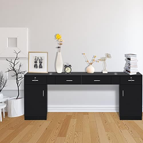 Winado Wall Mount Salon Station Hair Styling, Barber Salon Stations with a Storage Cabinet, 2 Drawers, and 3 Hair Dryer Holders for Stylist Beauty Spa Equipment, Black - Image 7