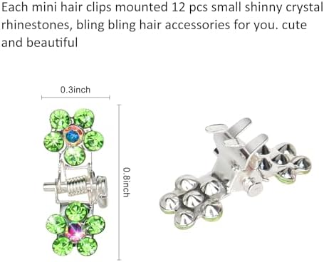 ANBALA 65PCS Mini Flower Hair Clips with Rhinestone Mini Glitter Teeth Rhinestone Flower Hair Accessories No-Slip Grip Metal Jaw Clamps for Girls Women (Silver-Green Crystal) - Image 6