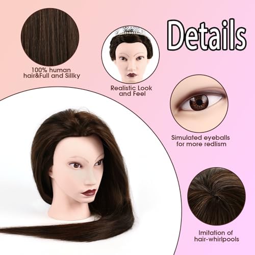 80% Real Hair Mannequin Head 26''Chestnut Brown Salon Mannequin Human Hair - Image 5