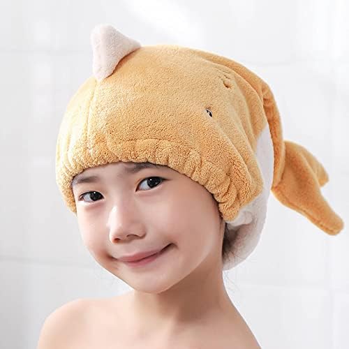 Hair Drying Towel for Kids Girls, Cute Cartoon Absorbent Quick Drying Bath Wrap Set for Bathing, Swimming Pool, Soft Microfiber Cap for Curly Long & Wet Hair, Yellow Towel by ShowerCaps