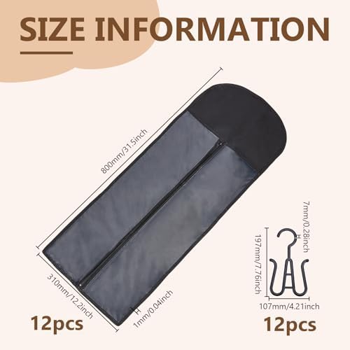 AHANDMAKER 12Pcs Hair Extension Holder Wig Storage Bags with Hanger for Multiple Wigs Dust Proof Hanger for Home Travel Hair Salon Hair Extensions, Accessories, Black, 31.49 Inch - Image 2