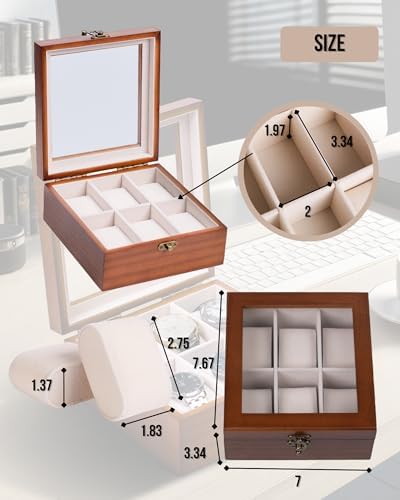 Watch Box, Watch Case for Men Women with Large Glass Lid, Wooden Watch Display Storage Box with 6 - Slots, Classic Walnut 6x2 Mens Watch Box Organizer - Image 6