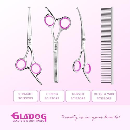 GLADOG Professional 5 in 1 Dog & Cat Grooming Scissors Set with Safety Round Tips, Sharp and Heavy-duty Pet Grooming Shears for Cats (Red) - Image 3