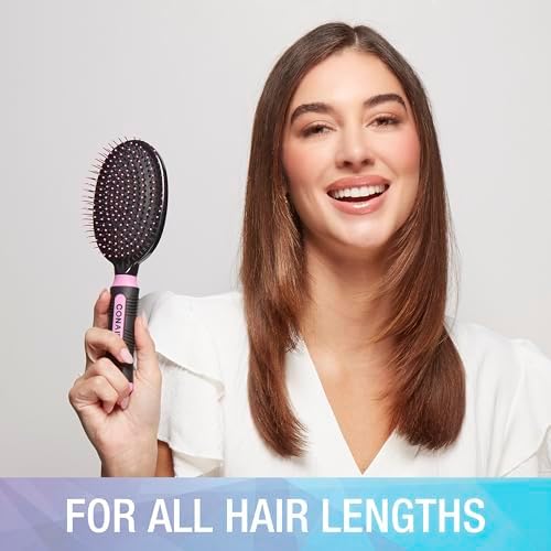 Conair Salon Results Hairbrush - Men and Women - Detangling Hair brush - ideal for curly or straight styles - features wire bristles and cushion Base - Pink/Black - Image 5