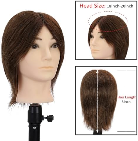Male Mannequin Head, 8-inch 100% Human Hair Training Head (Includes Beard), Classic Brown Style for Haircutting and Styling Practice - Image 5
