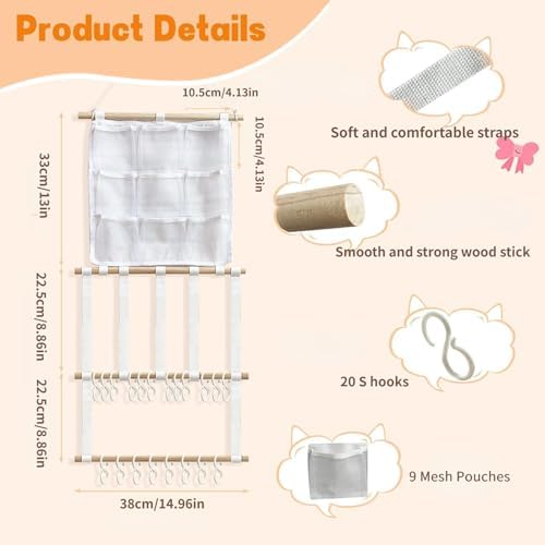 Headband Holder Hair Bows Organizer for Girls, Large Capacity Bow Holder, Pre-Assembled Hair Accessories Wall Hanging Organizer for Toddler Baby Girl Nursery Room Décor - Image 3