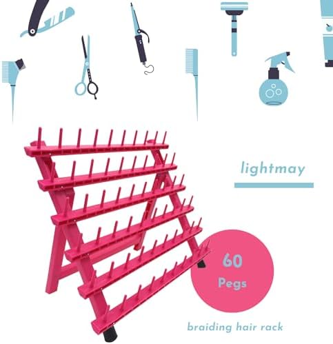 60-Peg Braiding Hair Rack, Foldable Hair Extension Holder with Tools, Rose Red - Image 2
