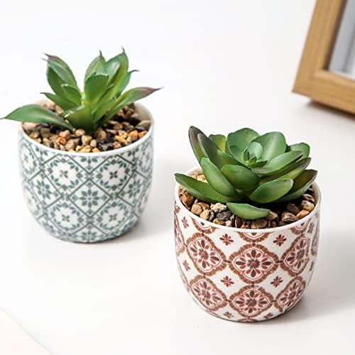 Artificial Plants Succulent Flowers in Ceramic Planter 2 Pack Small Fake Plants Potted for Home Office Desk Decor Farmhouse Living Room Bedroom Shelves Decoration - Image 4