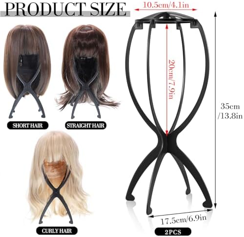 obeoby Wig Stand, Portable Foldable Wig Holder for Wigs (Black,3Pack) - Image 3