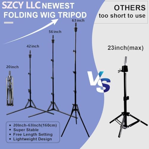 SZCY LLC Mannequin Head Stand, Adjustable Foldable Wig Stand Tripod, Reinforced Metal Mannequin Head Tripod Stand for Cosmetology Hairdressing Training(No Mannequin Head Included!) - Image 3