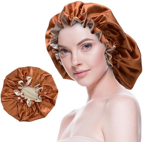 Silk Bonnet for Sleeping Satin Bonnets Double Layer Reversible Hair Cap Bonnet for Women Long Curly Braid Hair (Copper) by BeutyMe