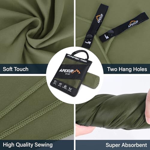 APEXUP Microfiber Travel Towel, Ultra Absorbent Quick Dry Towels, Lightweight Gym Sports Camping Towel for Workout, Yoga, Beach, Shower, Swimming (60"×30", Army Green) - Image 2
