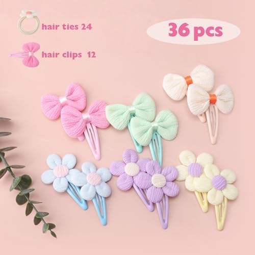 DRESHOW BQUBO 36 Pcs Toddler Hair Ties Hair Clips for Girls Cute Hair Accessories Baby Hair Bows Flower Hair Ties Colorful Bow Hair Clip Snap Hairpins Flower Clips for Baby Toddler Girls Kids - Image 5