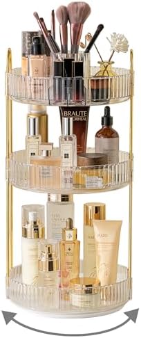 Asayuee 360 Rotating Makeup Organizer,3 Tier Large Capacity Make Up Organizers and Storage,Skincare Perfume Vanity Organizers,Bathroom Cosmetics Storage Organizer Countertop(Clear) by Asayuee