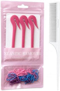 PONY PICK Elastic Hair Tie Cutter Collection (Pink/Colored with Rat Tail Comb) by ThePonyPick