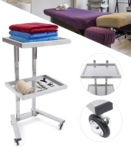 2 Tier Metal Rolling Cart, Folding Salon Tray Trolley, Mobile Storage Tray Cart with Wheels, Rolling Tray Salon Trolley Beauty Hair LashMayo Stand (Silver) - Image 4