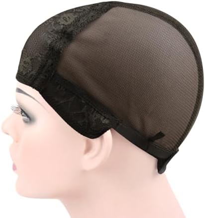2 Pcs Double Lace Wig Caps with Adjustable Straps Swiss Lace Hairnet on the Back for Making Wig (Dark Brown XL) - Image 3