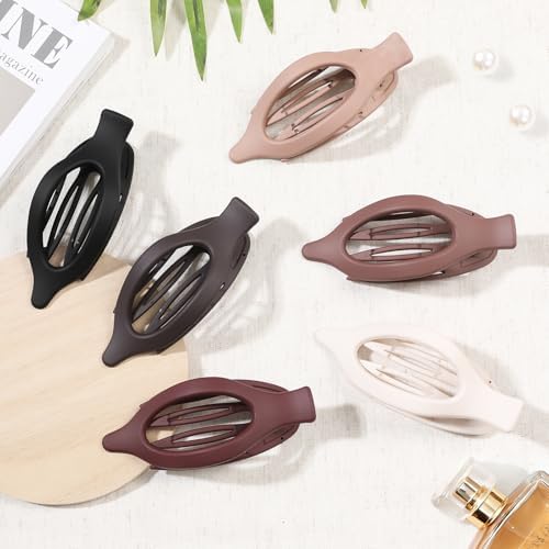 Flat Hair Clips for Women - 6 PCS French Flat Claw Clips Medium Hair Clips for Girls Large Hair Claw Clips for Thick or Thin Hair Strong Hold No Slip Hair Accessories for women (Brown Scarlet) - Image 2