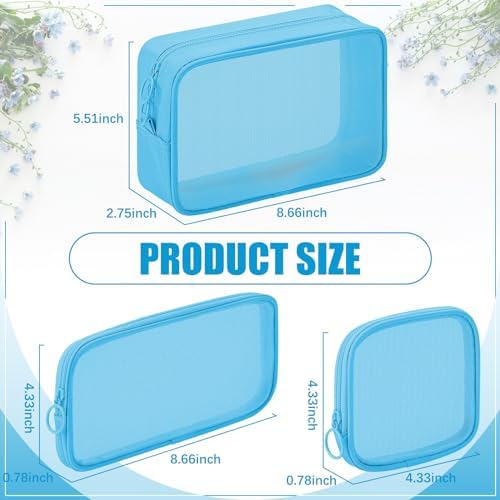Weewooday 4Pcs Mesh Makeup Bag, Blue, Small, Large, Medium, Classic - Image 2