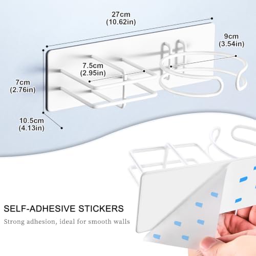 Hair Dryer and Straightener Holder Wall Mounted, Self Adhesive Blow Dryer and Flat Iron Storage Hair Tool Organizer for Bathroom Vanity (White) - Image 3