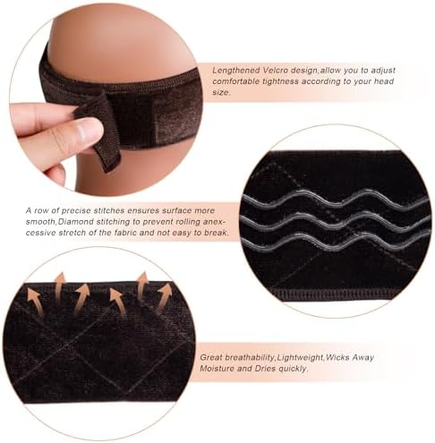 Wig Grip Band Flexible Velvet Scarf Adjustable Comfort Band Headband Wig Comfort Non-Slip Adjustable Fasten Wig Bands with Wavy Silicone (Dark Brown) - Image 4