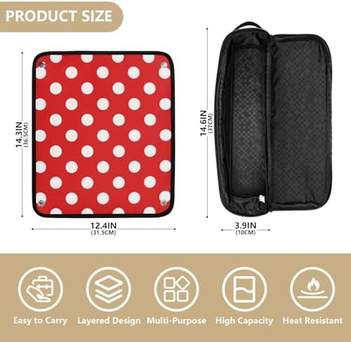 Polka Dot Red Hair Tools Travel Bag Travel Organizer Pouch Portable Carrying Case with Heat Resistant Mat for Flat Irons Curling Iron Hair Dryer - Image 4