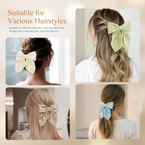 Seiolieliou 6Pcs Hair Bows for Women, Silky Satin Bow Hair Clips for Girls - Image 4