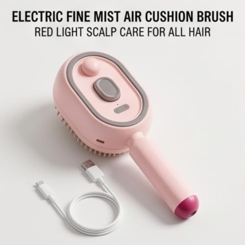 Electric Spray Air Cushion Massage Comb, Hair Brush with Water Spray, Rechargeable Anti-Static Hair Brush with Fine Mist Spray and Red Light Scalp Massage, Wet Dry Hair Styling for Women Men（1） - Image 3