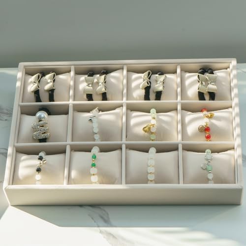Jewelry Watch Tray Organizer Bracelets Display Case Holder, Beige 12-Slots - Image 2