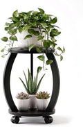 2 Tier Wooden Plant Stand Indoor with Wheels – Tall Plant Stand for 6-12 Inch Pots, Mid-Century Modern Rustic Plant Table Indoor, Pedestal Stand for Corner, Living Room, Balcony, Black by Unknown