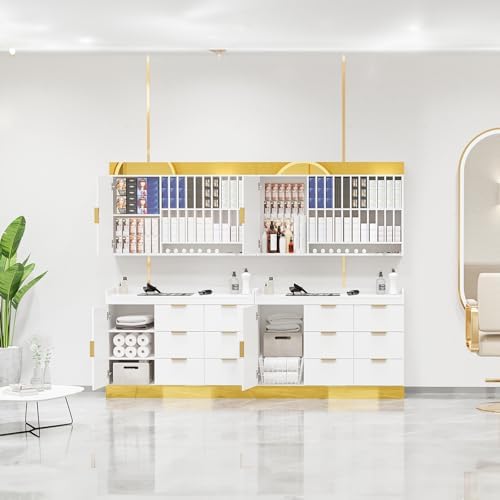 OmySalon Salon Staion Barber Color Bar, Hair Color Organizer Rack, Salon Hair Color Cabinet with Drawers & Adjustable Shelves, Wall Mounted Tube Storage Station for Salon Display, White - Image 2
