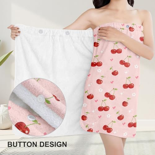 Absorbent Bath Towel Wrap Set (32 X 60 in), Pink Cherry Towel Wrap - Image 5
