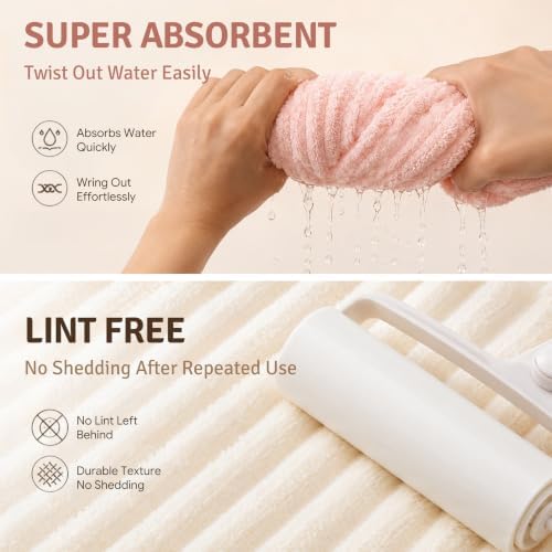 2 Pack Microfiber Hair Towel Wraps, Quick Dry Turbans, White & Pink - Image 3