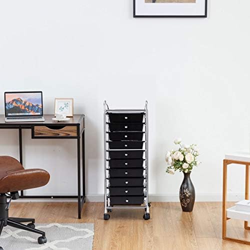 Giantex 10 Drawer Rolling Storage Cart Scrapbook Paper Office School Organizer (Black) - Image 5