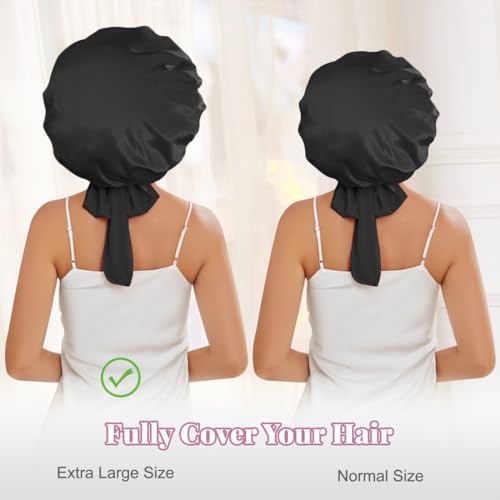 2 Pcs Large Satin Silk Bonnet for Sleeping Women, Adjustable Hair Bonnets with Tie Band, Silk Bonnet Sleep Cap for All Hair - Image 4